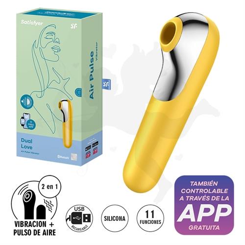 Dual Love Yellow succionador y vibrador con control inalambrico bluetooth